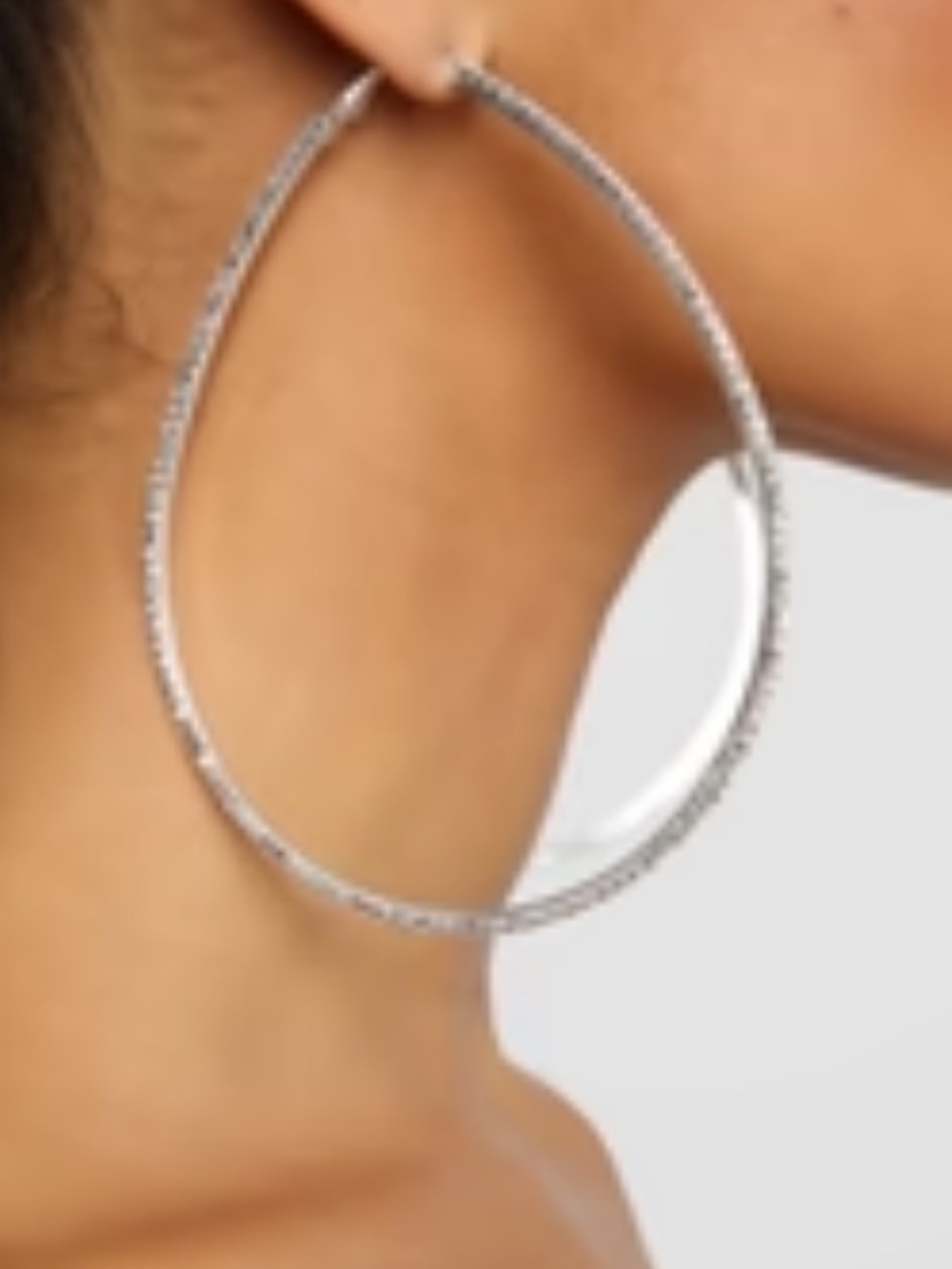 Fashion Nova Silver Textured Oval Hoop Earrings